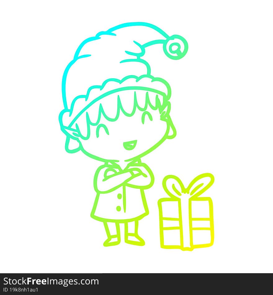 cold gradient line drawing happy christmas elf