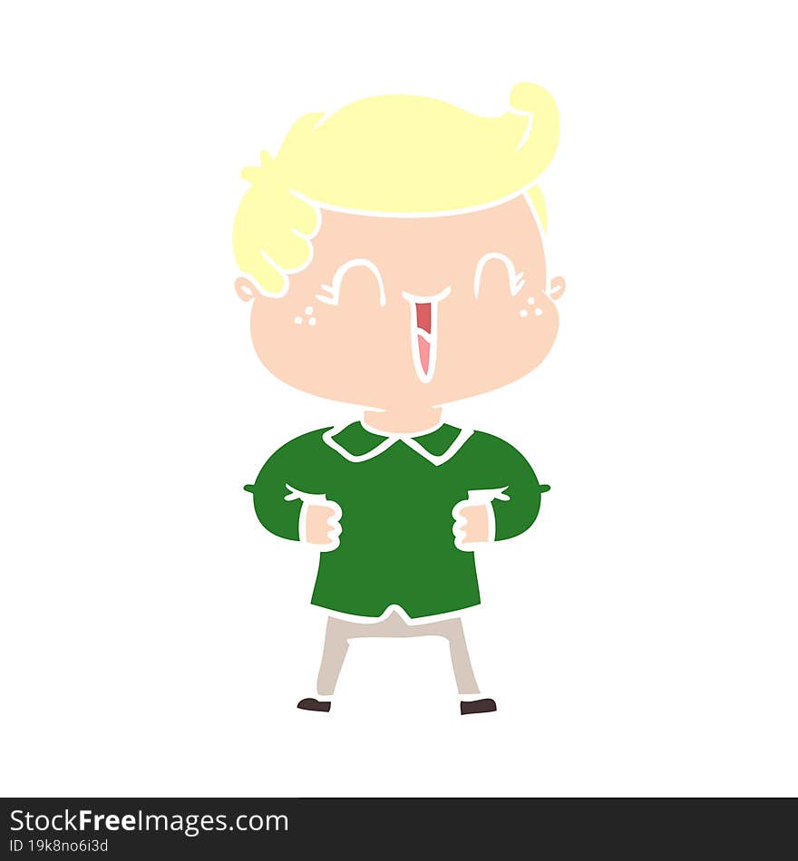 flat color style cartoon laughing boy with hands on hips