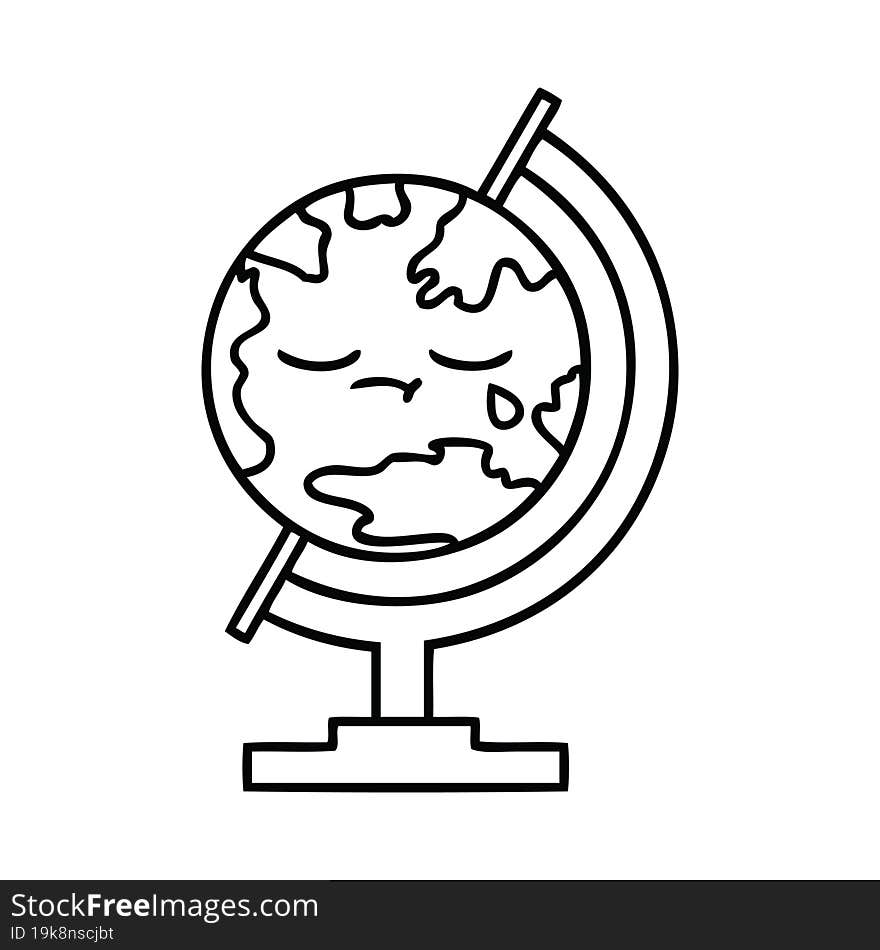 Line Drawing Cartoon Globe Of The World