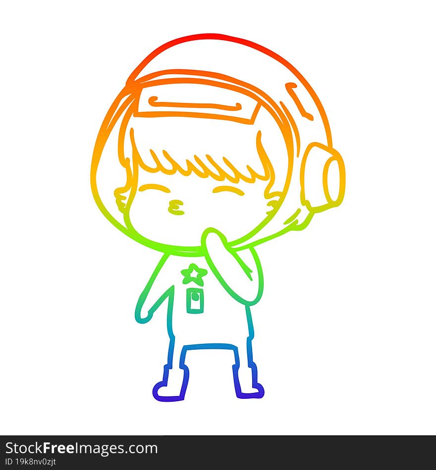 Rainbow Gradient Line Drawing Cartoon Curious Astronaut