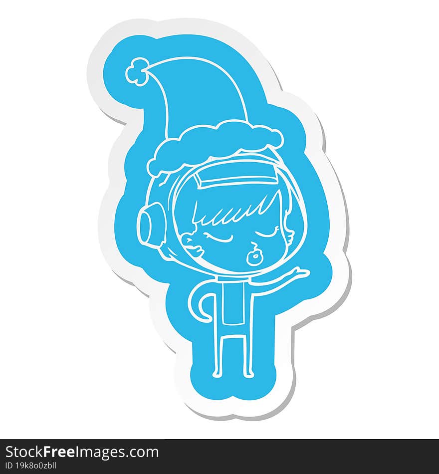 cartoon  sticker of a pretty astronaut girl wearing santa hat