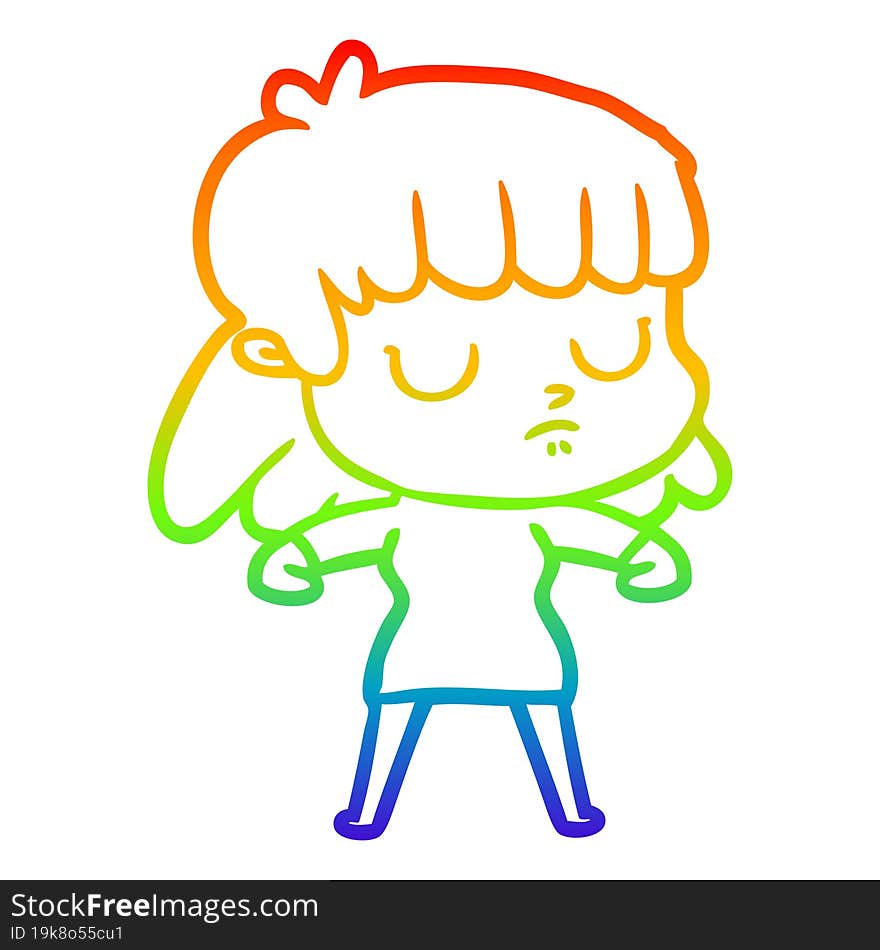 rainbow gradient line drawing cartoon indifferent woman