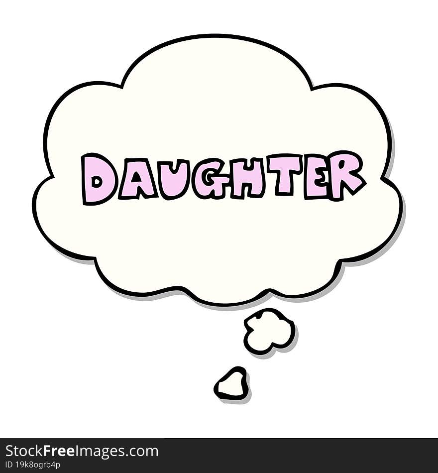 cartoon word daughter and thought bubble as a printed sticker