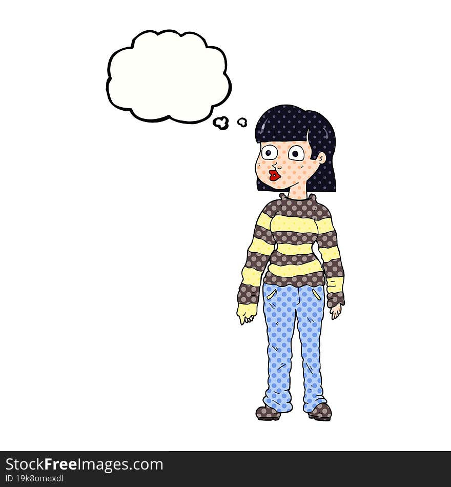 thought bubble cartoon woman in casual clothes