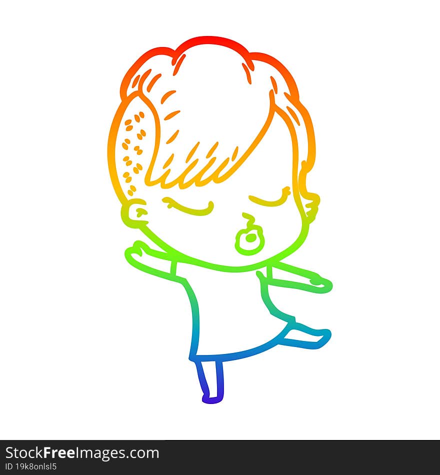 rainbow gradient line drawing cartoon pretty hipster girl