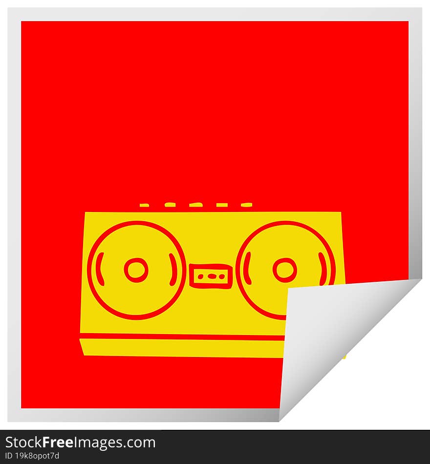 square peeling sticker cartoon of a retro radio