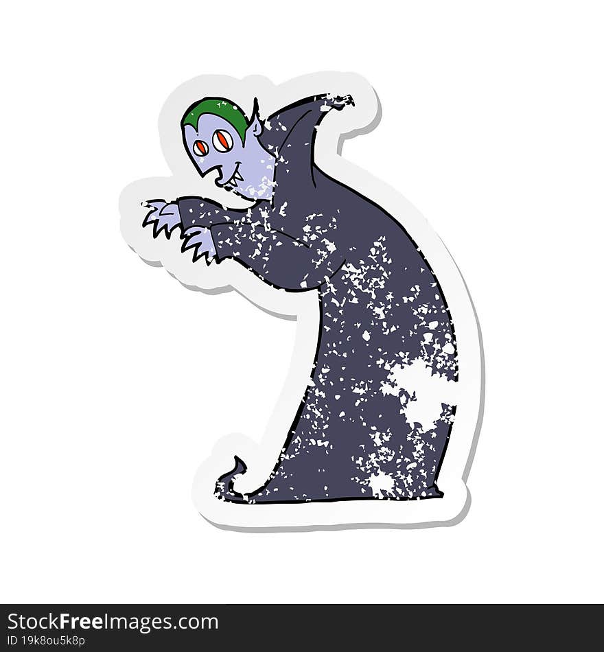 Retro Distressed Sticker Of A Cartoon Spooky Vampire