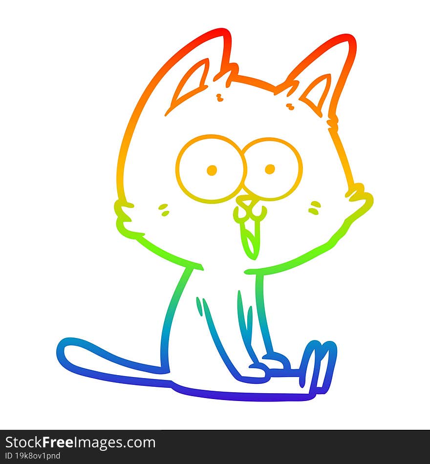 rainbow gradient line drawing funny cartoon cat sitting