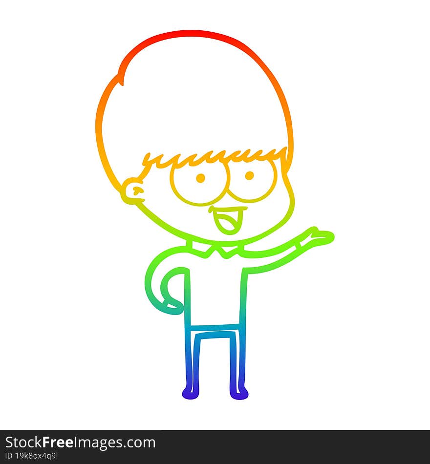 rainbow gradient line drawing of a happy cartoon boy