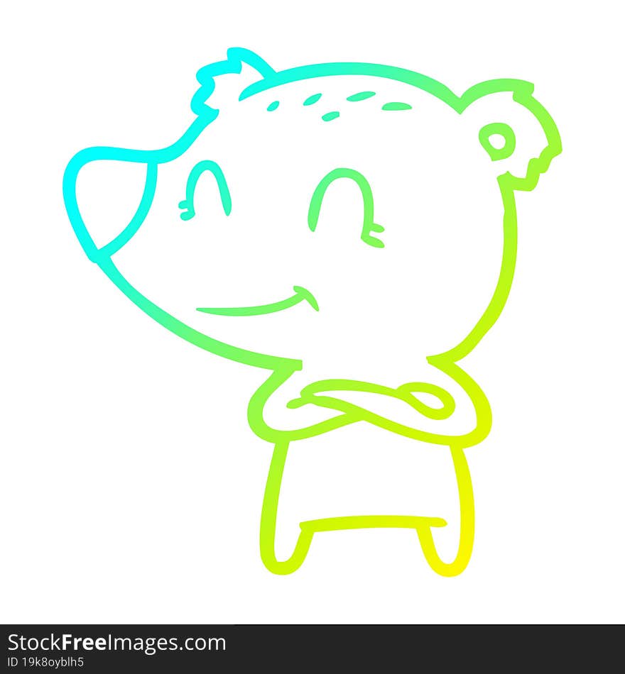 Cold Gradient Line Drawing Smiling Bear Cartoon