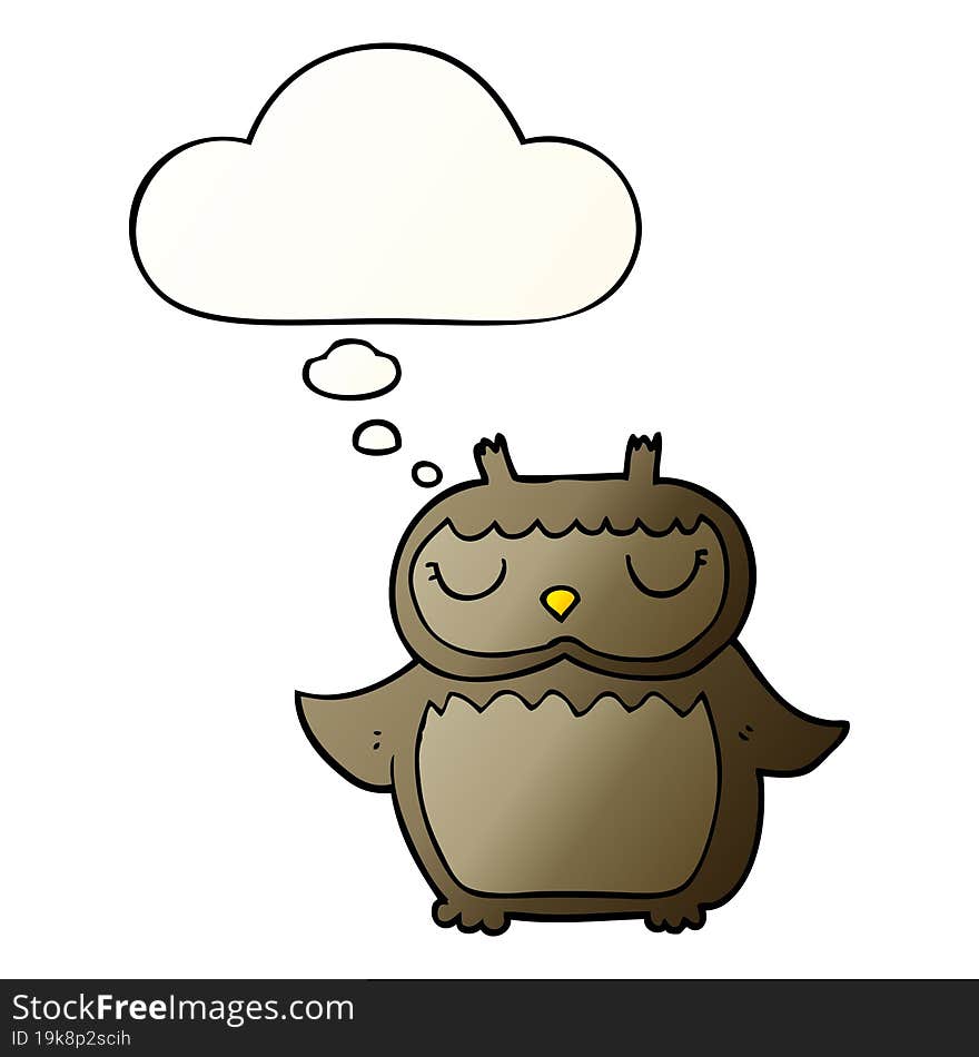 Cartoon Owl And Thought Bubble In Smooth Gradient Style