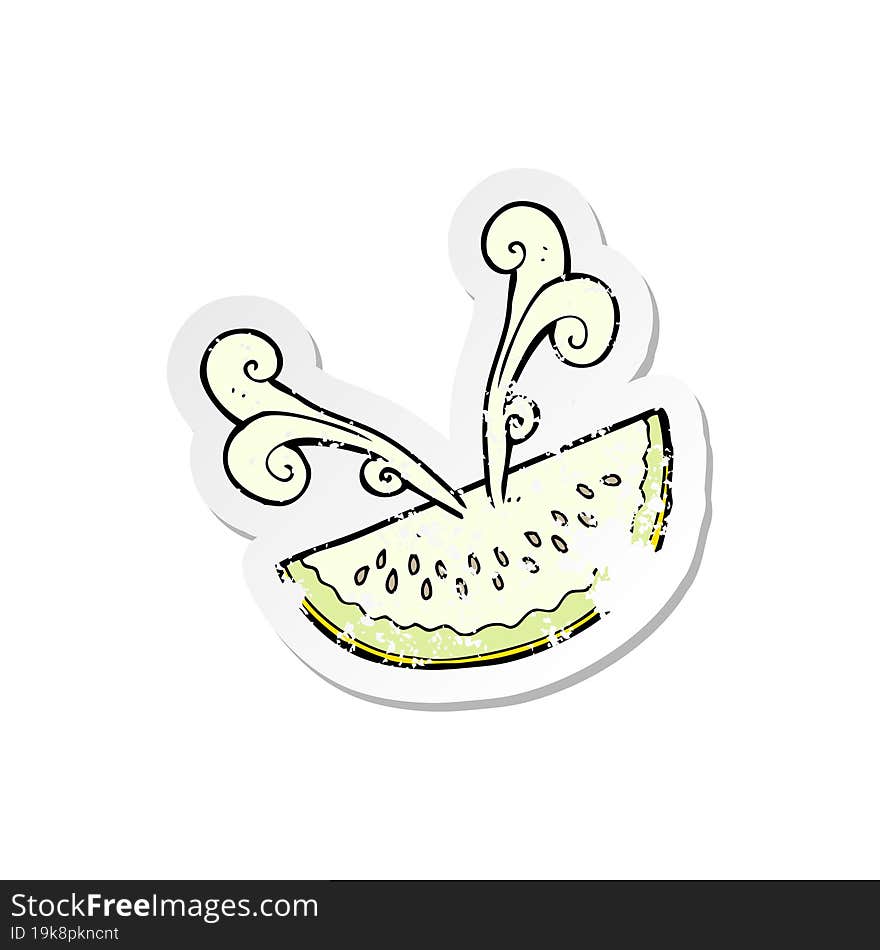 Retro Distressed Sticker Of A Cartoon Melon Slice