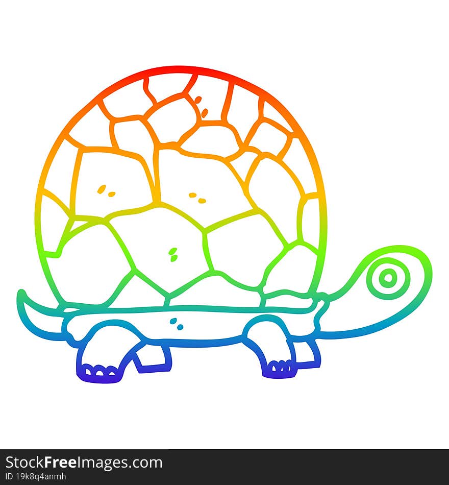 Rainbow Gradient Line Drawing Cartoon Tortoise