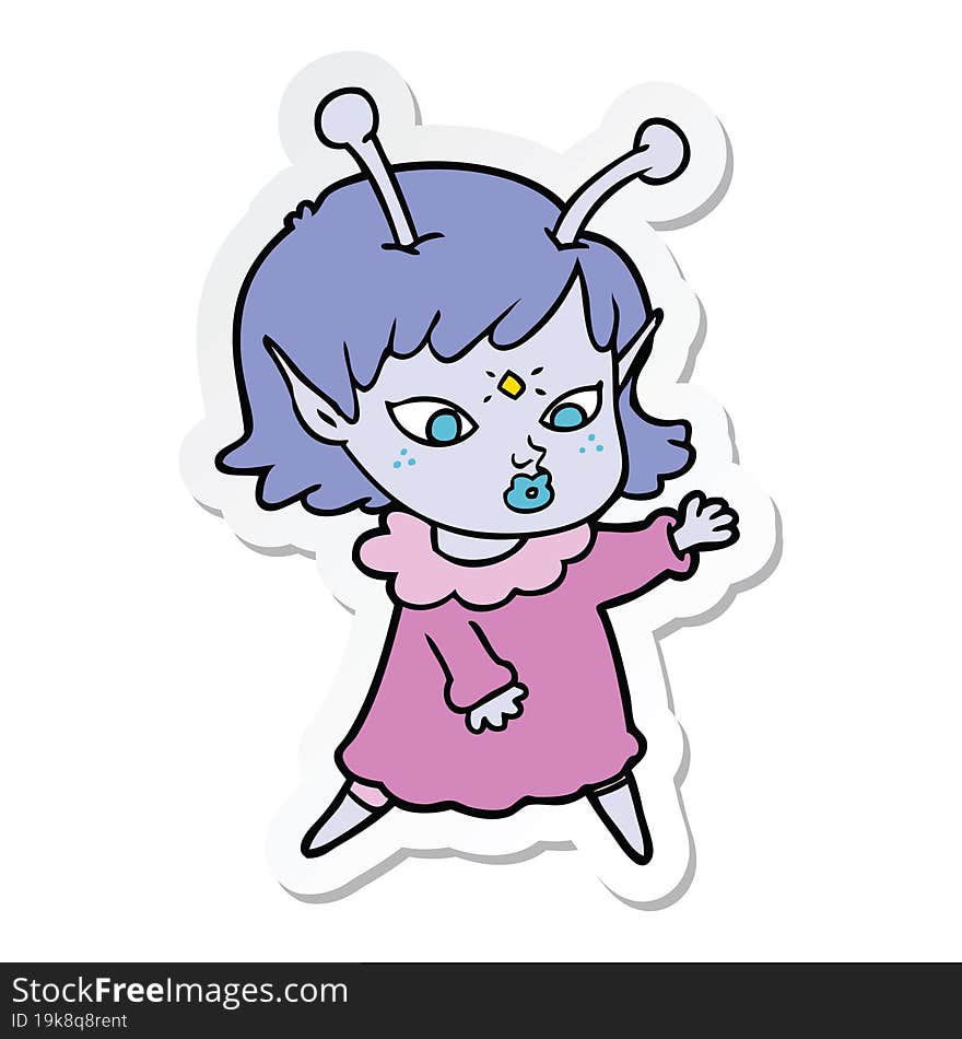 sticker of a pretty cartoon alien girl