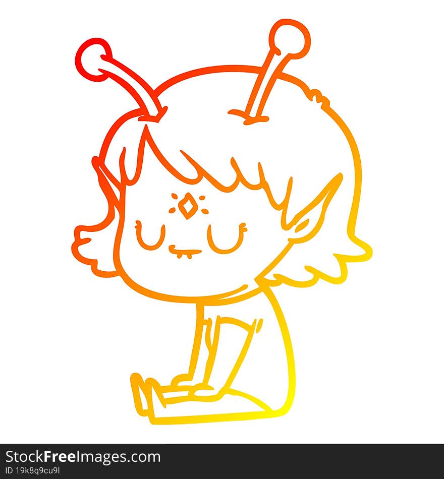 warm gradient line drawing cartoon alien girl sitting