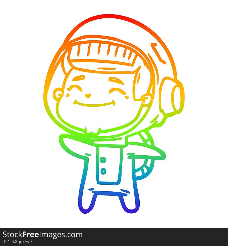 rainbow gradient line drawing of a happy cartoon astronaut