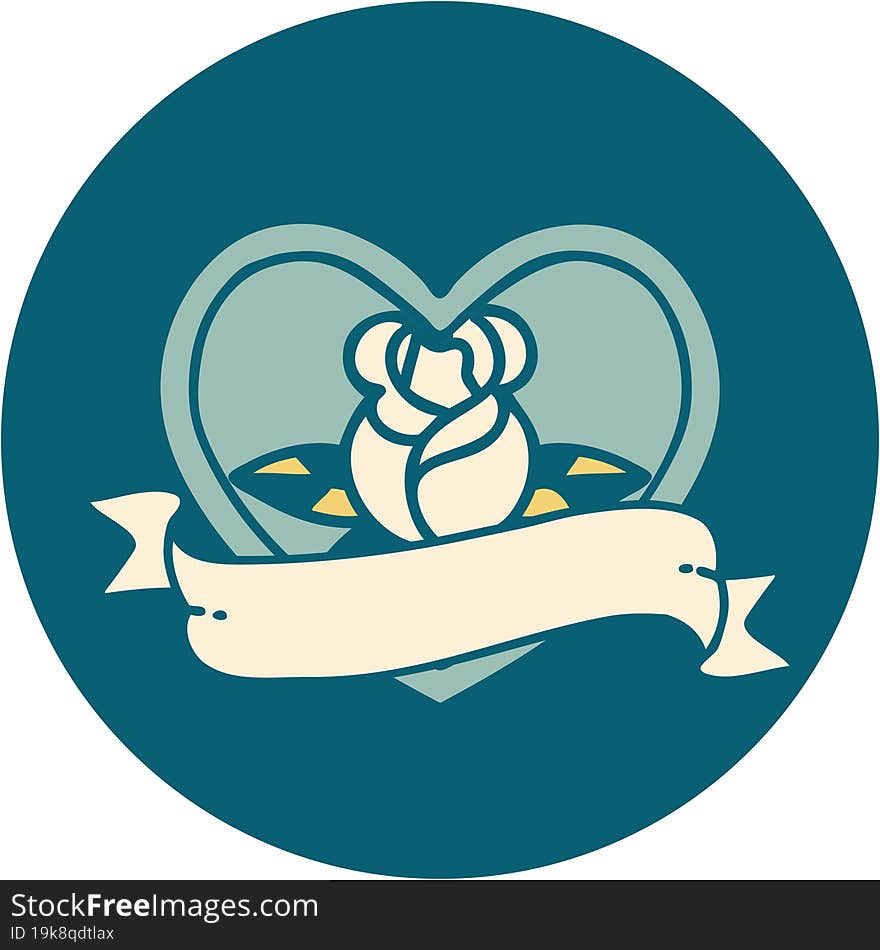 Tattoo Style Icon Of A Heart Rose And Banner