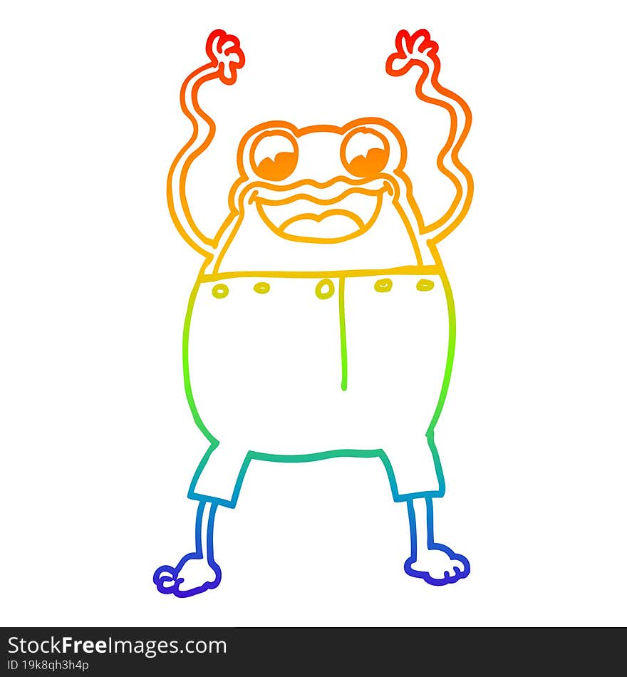 rainbow gradient line drawing of a cartoon frog