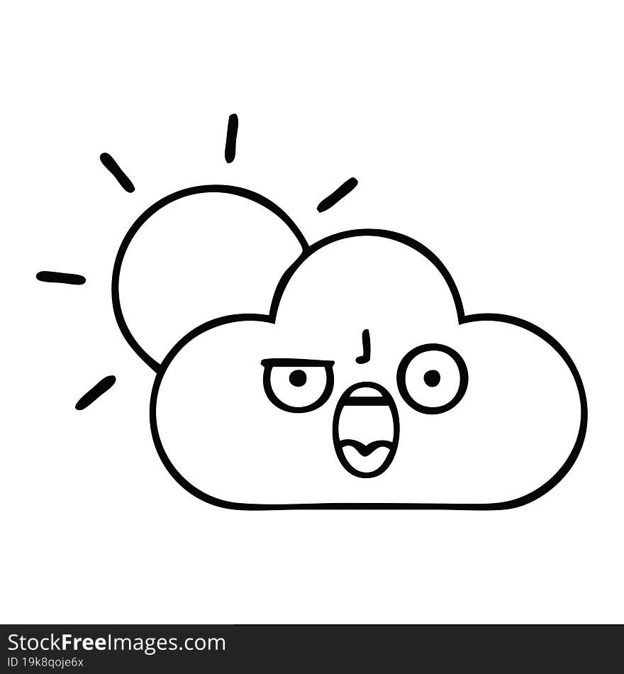 line drawing cartoon of a sun and cloud