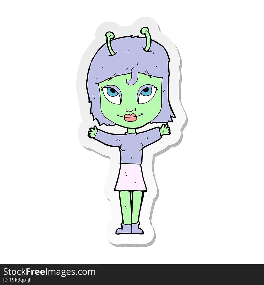 sticker of a cartoon alien girl