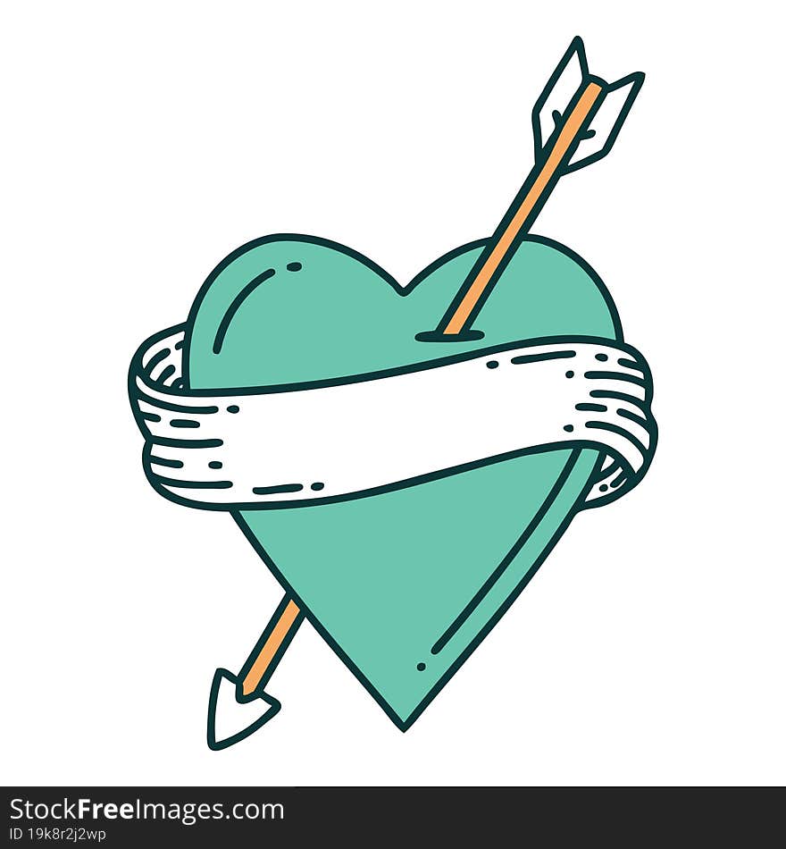 Tattoo Style Icon Of An Arrow Heart And Banner