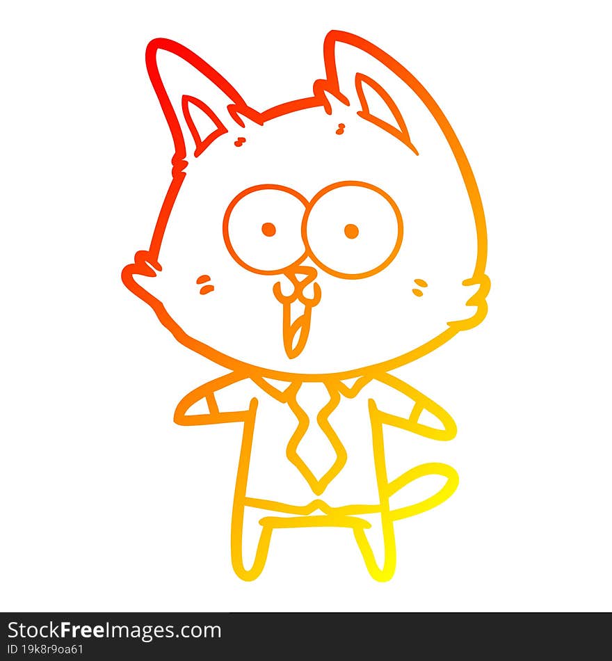 warm gradient line drawing funny cartoon cat wearing shirt and tie