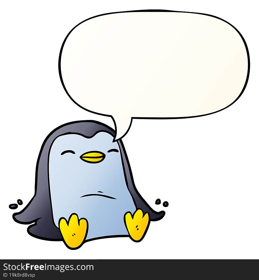 cartoon penguin and speech bubble in smooth gradient style