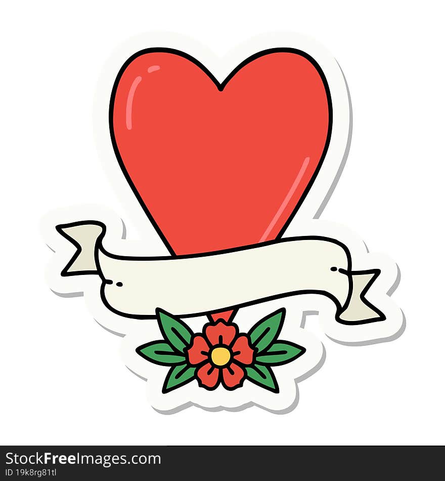 sticker of tattoo in traditional style of a heart and banner. sticker of tattoo in traditional style of a heart and banner