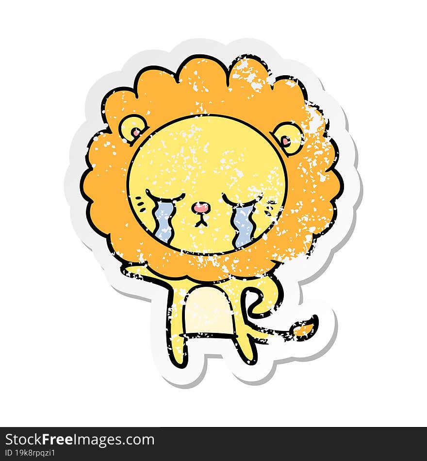 Distressed Sticker Of A Crying Cartoon Lion