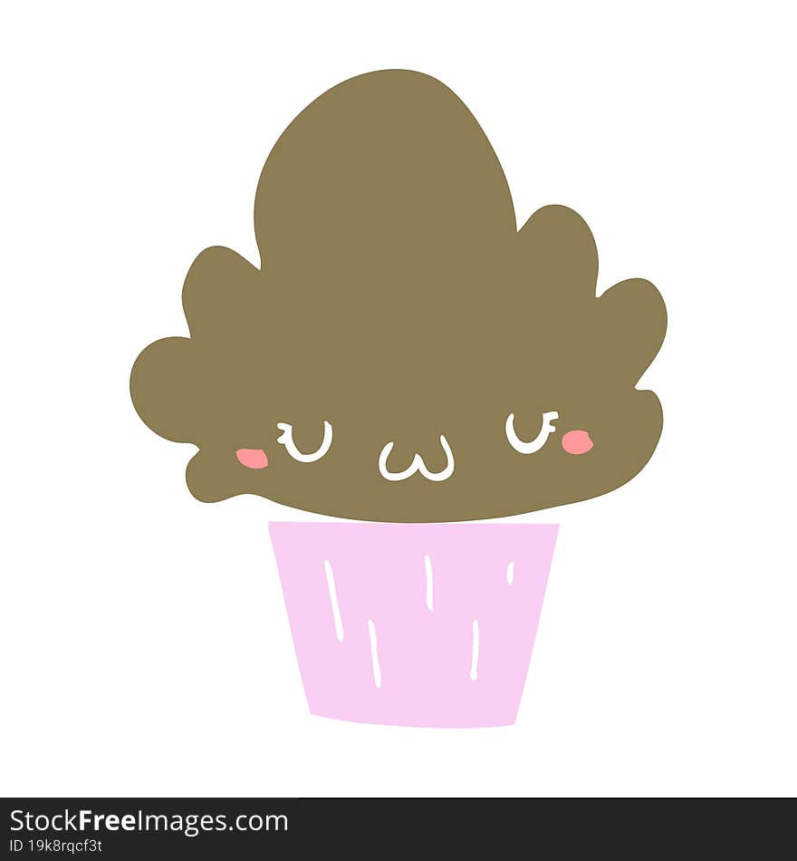 flat color style cartoon cupcake with face