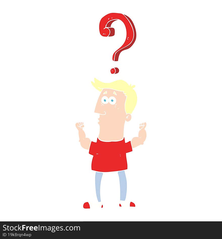 flat color illustration of a cartoon man with question