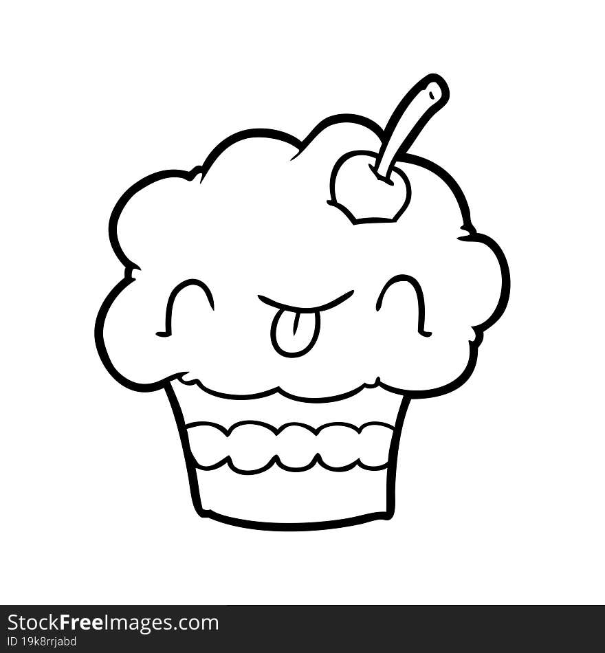 funny line drawing of a cupcake. funny line drawing of a cupcake