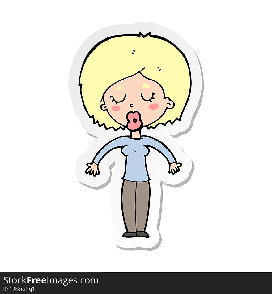 sticker of a cartoon woman with closed eyes