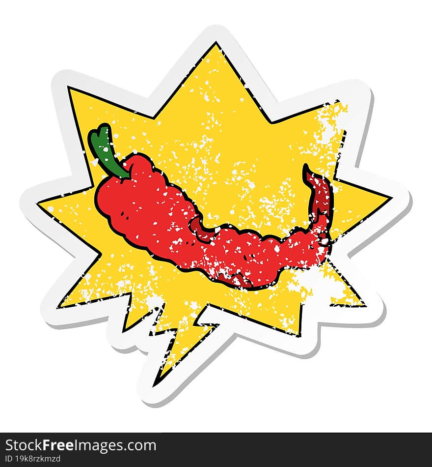 cartoon chili pepper and speech bubble distressed sticker