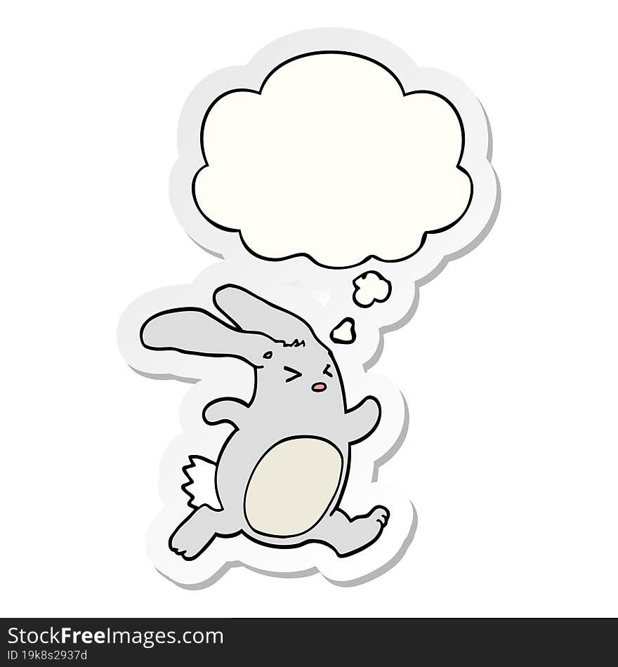 cartoon rabbit with thought bubble as a printed sticker