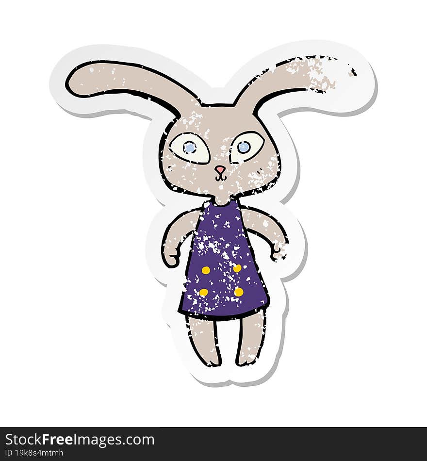 distressed sticker of a cute cartoon rabbit