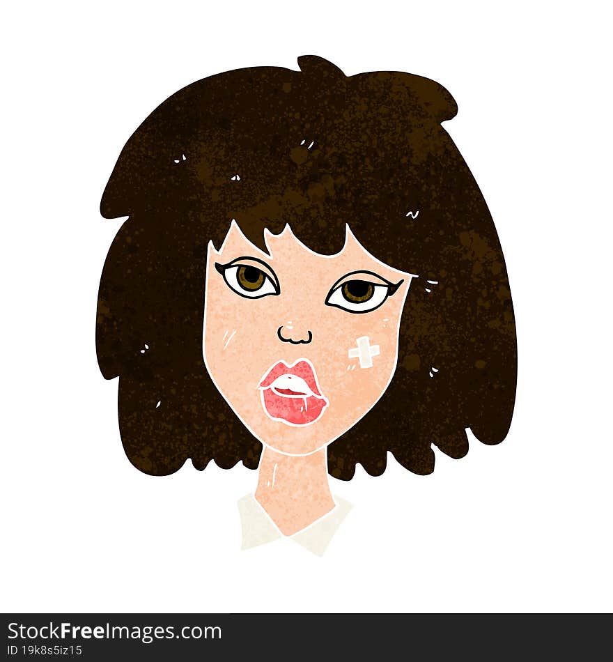 cartoon woman with bruised face