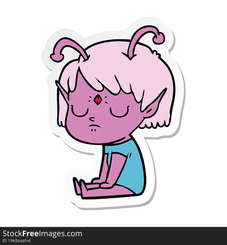 sticker of a cartoon alien girl