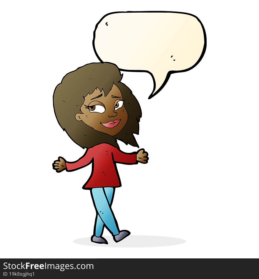 stress free woman cartoon with speech bubble