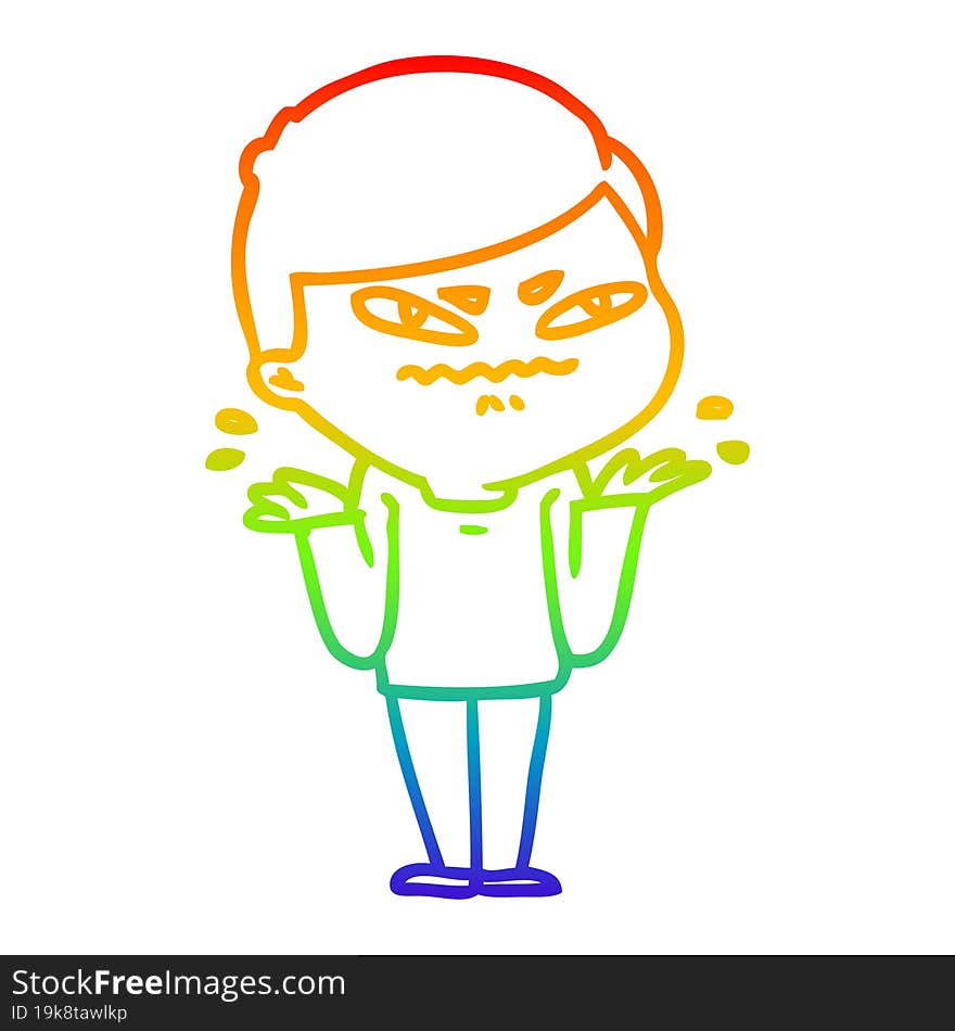 rainbow gradient line drawing cartoon exasperated man