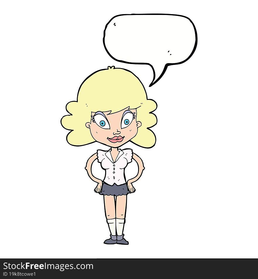 cartoon pretty woman with speech bubble