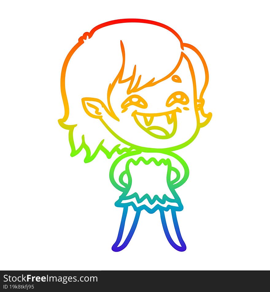 rainbow gradient line drawing of a cartoon laughing vampire girl