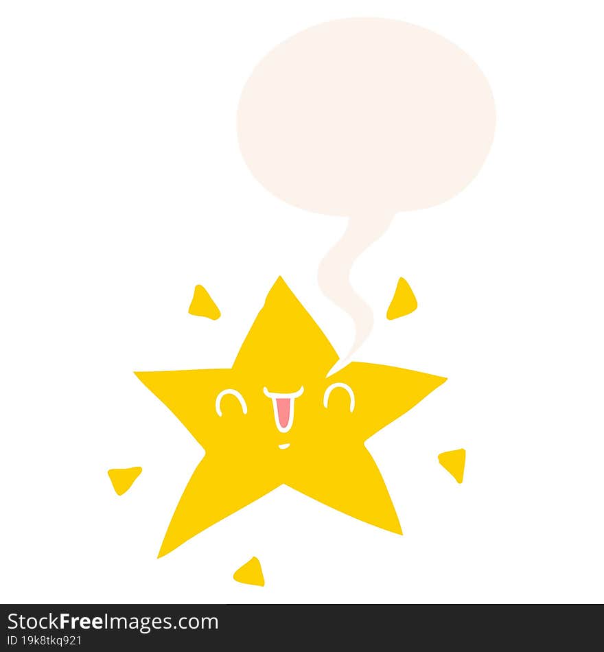 cartoon happy star and speech bubble in retro style