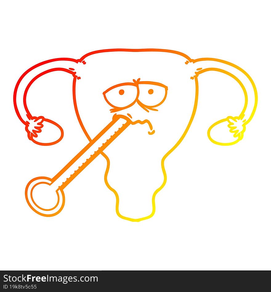 Warm Gradient Line Drawing Cartoon Poorly Uterus