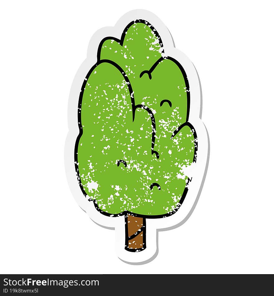 hand drawn distressed sticker cartoon doodle single green tree