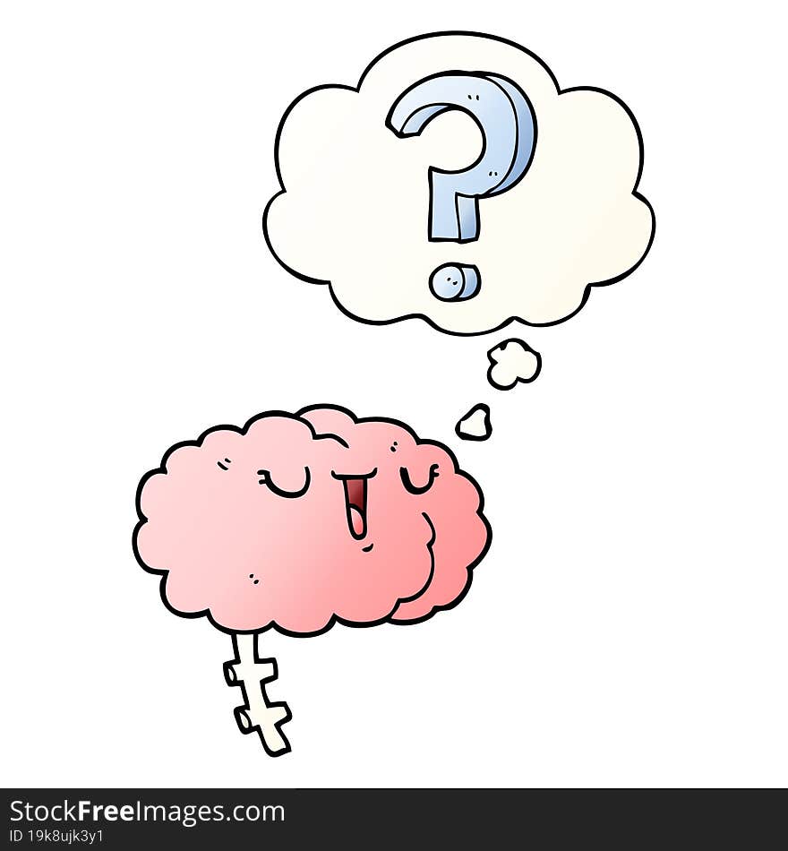 Cartoon Curious Brain And Thought Bubble In Smooth Gradient Style