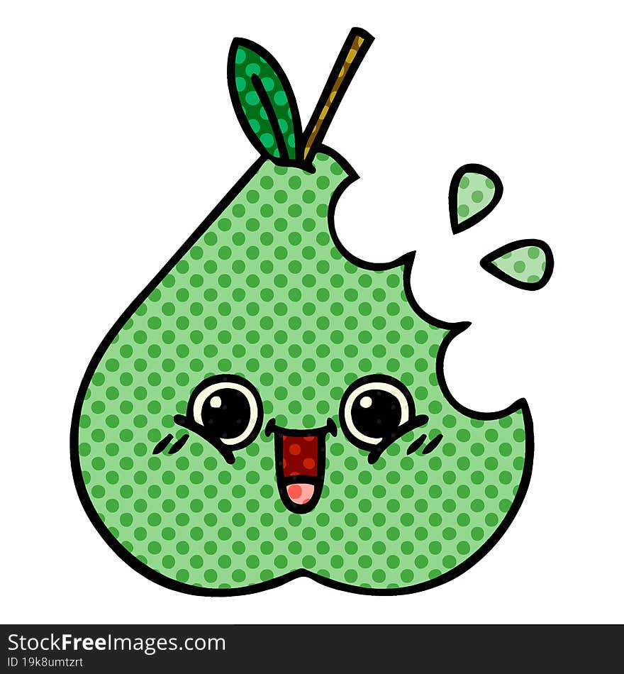 comic book style cartoon of a green pear