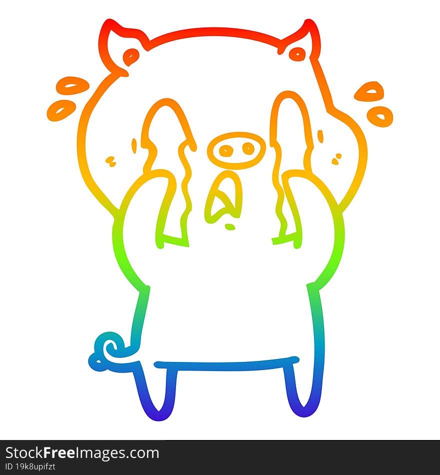 Rainbow Gradient Line Drawing Crying Pig Cartoon