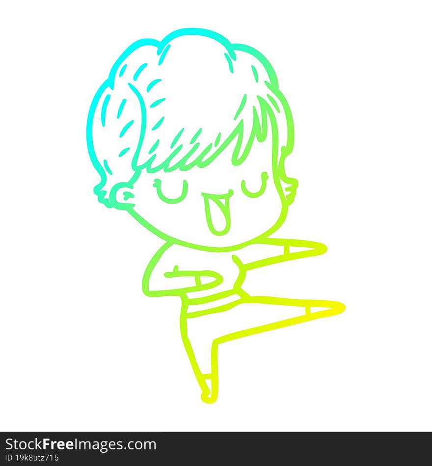 cold gradient line drawing of a cartoon woman talking