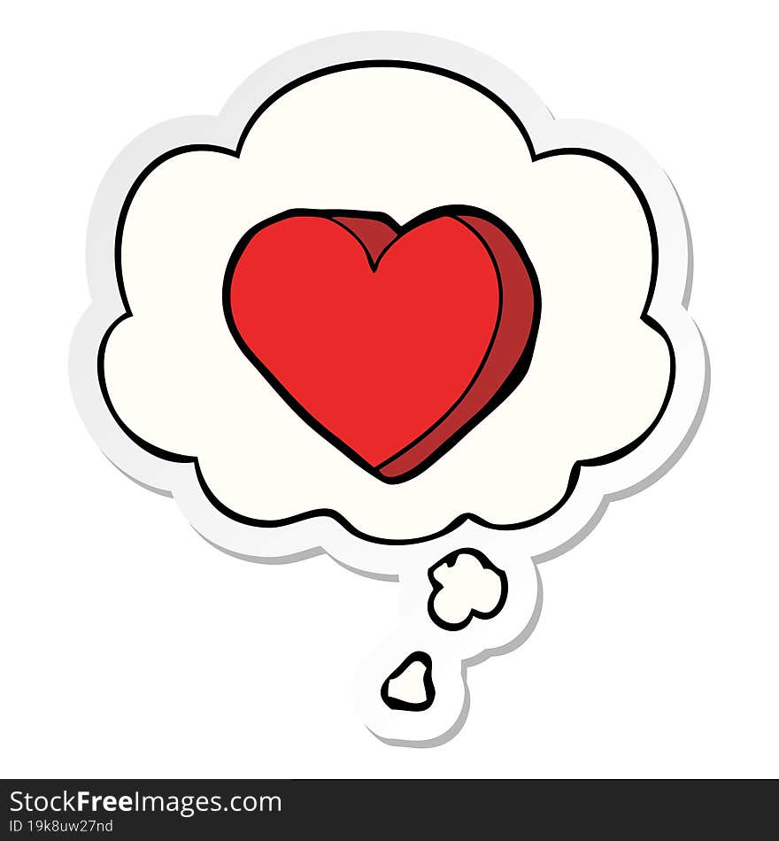 cartoon love heart with thought bubble as a printed sticker